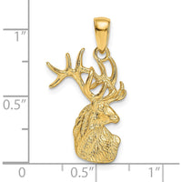14K Yellow Gold Polished Deer Head Pendant Charm with Detailed Antlers - Solid Design by Oro Pregiato