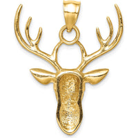 14K Yellow Gold Polished Deer Head Pendant - Nature-Inspired Charm with Bold Antler Design by Oro Pregiato