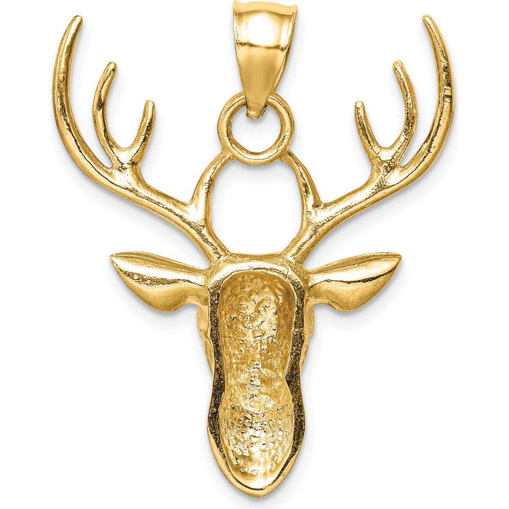 14K Yellow Gold Polished Deer Head Pendant - Nature-Inspired Charm with Bold Antler Design by Oro Pregiato