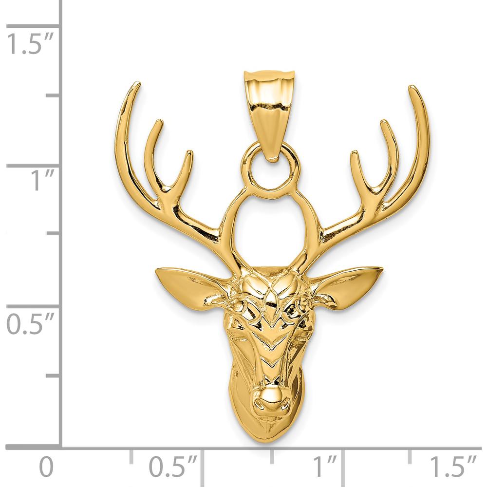 14K Yellow Gold Polished Deer Head Pendant - Nature-Inspired Charm with Bold Antler Design by Oro Pregiato