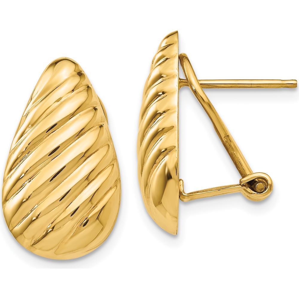 14K Yellow Gold Polished Diagonal Teardrop Omega Back Post Earrings - Elegant Women's Jewelry by Oro Pregiato