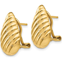 14K Yellow Gold Polished Diagonal Teardrop Omega Back Post Earrings - Elegant Women's Jewelry by Oro Pregiato