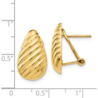 14K Yellow Gold Polished Diagonal Teardrop Omega Back Post Earrings - Elegant Women's Jewelry by Oro Pregiato