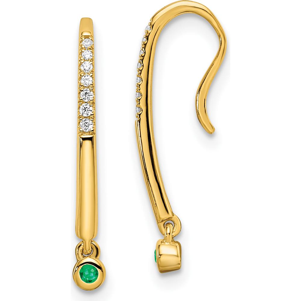 14K Yellow Gold Polished Diamond and Emerald Drop Earrings - 0.015 Carat Total Diamond Weight by Oro Pregiato
