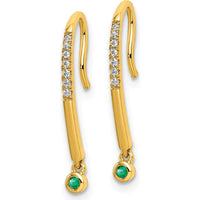 14K Yellow Gold Polished Diamond and Emerald Drop Earrings - 0.015 Carat Total Diamond Weight by Oro Pregiato