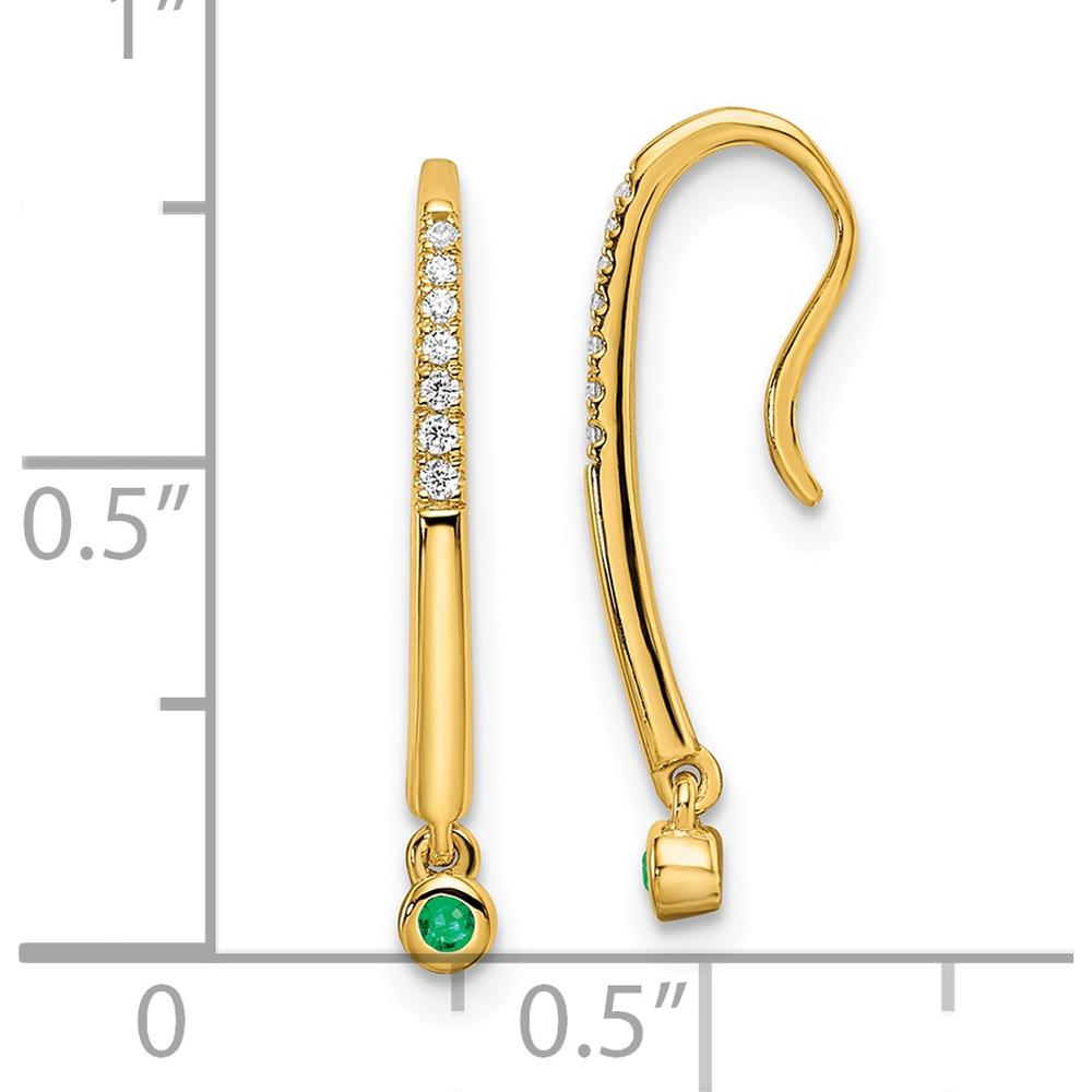 14K Yellow Gold Polished Diamond and Emerald Drop Earrings - 0.015 Carat Total Diamond Weight by Oro Pregiato