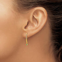 14K Yellow Gold Polished Diamond and Emerald Drop Earrings - 0.015 Carat Total Diamond Weight by Oro Pregiato