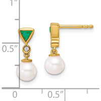 14K Yellow Gold Polished Diamond and Emerald Pearl Dangle Earrings - 1.10 Carats Total Gem Weight by Monteluci Fine Jewelry