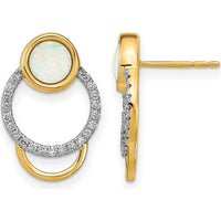 14K Yellow Gold Polished Diamond & Opal Circle Post Earrings - 0.205 Carat Opal, 0.005 Carat Diamonds by Oro Pregiato