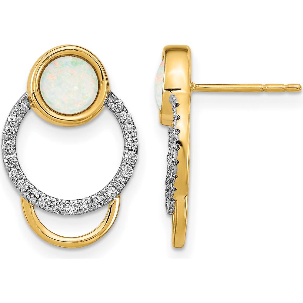 14K Yellow Gold Polished Diamond & Opal Circle Post Earrings - 0.205 Carat Opal, 0.005 Carat Diamonds by Oro Pregiato