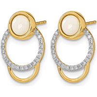 14K Yellow Gold Polished Diamond & Opal Circle Post Earrings - 0.205 Carat Opal, 0.005 Carat Diamonds by Oro Pregiato