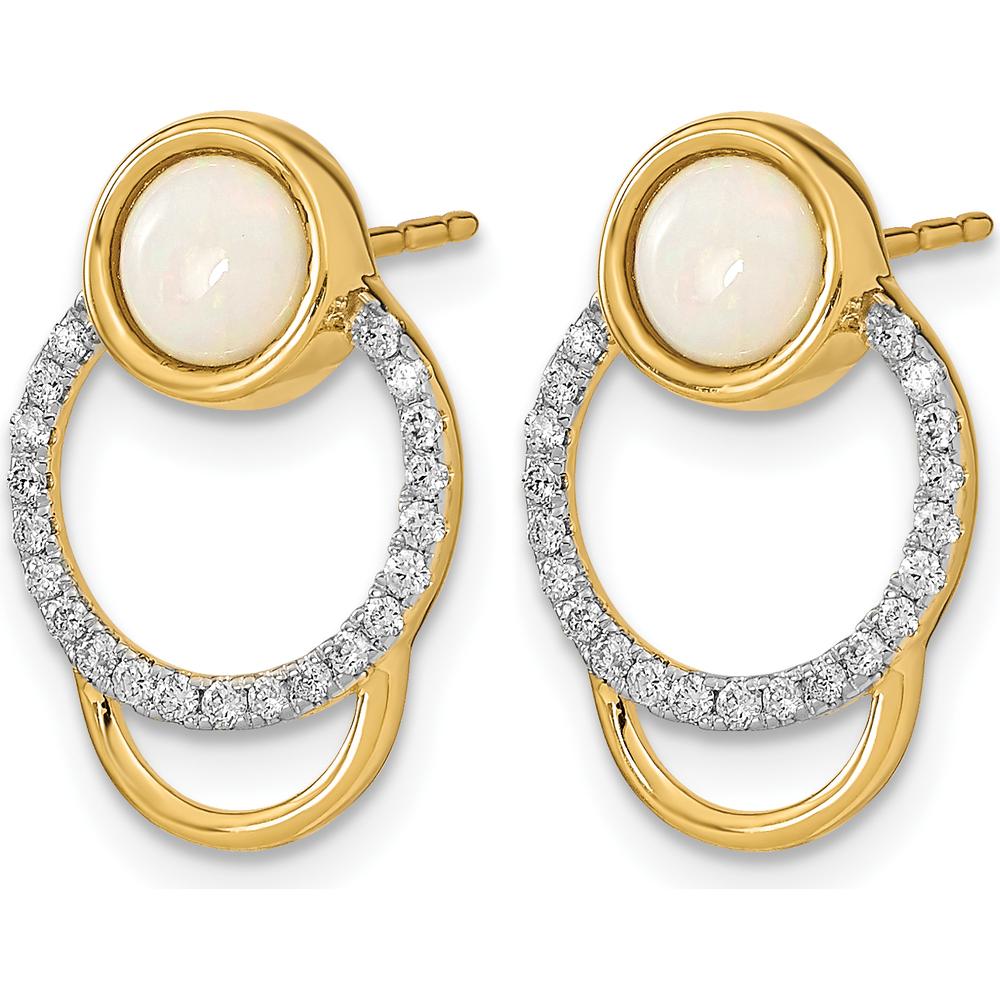 14K Yellow Gold Polished Diamond & Opal Circle Post Earrings - 0.205 Carat Opal, 0.005 Carat Diamonds by Oro Pregiato