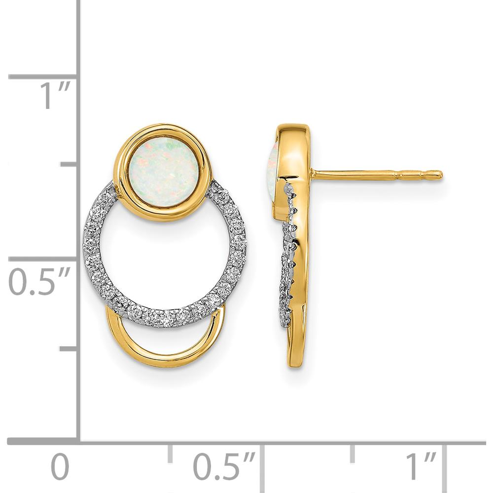 14K Yellow Gold Polished Diamond & Opal Circle Post Earrings - 0.205 Carat Opal, 0.005 Carat Diamonds by Oro Pregiato