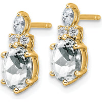 14K Yellow Gold Polished Diamond and White Topaz Drop Earrings with Marquise and Oval Cut Stones - 0.12 Carat Total Diamond Weight, 0.068 Carat Total White Topaz Weight by Oro Pregiato