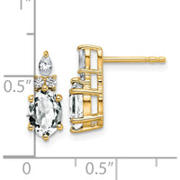 14K Yellow Gold Polished Diamond and White Topaz Drop Earrings with Marquise and Oval Cut Stones - 0.12 Carat Total Diamond Weight, 0.068 Carat Total White Topaz Weight by Oro Pregiato