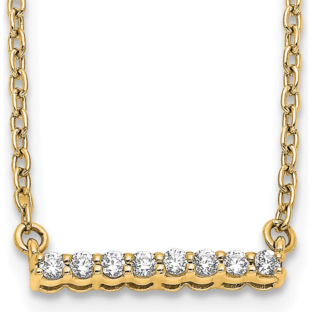 14K Yellow Gold Polished Diamond Bar Necklace with 1/10 Carat Total Weight Round Diamonds by Oro Pregiato