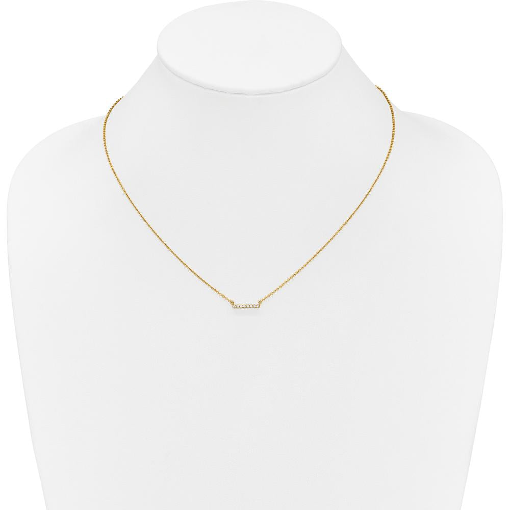 14K Yellow Gold Polished Diamond Bar Necklace with 1/10 Carat Total Weight Round Diamonds by Oro Pregiato