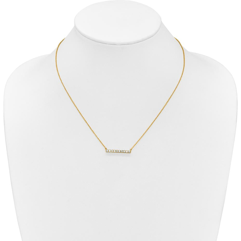 14K Yellow Gold Polished Diamond Bar Necklace with Round Diamonds - 0.5 Carat Total Diamond Weight by Oro Pregiato