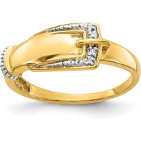 14K Yellow Gold Polished Diamond Buckle Ring with Rhodium Plating - 0.0065 Carat Total Diamond Weight by 0