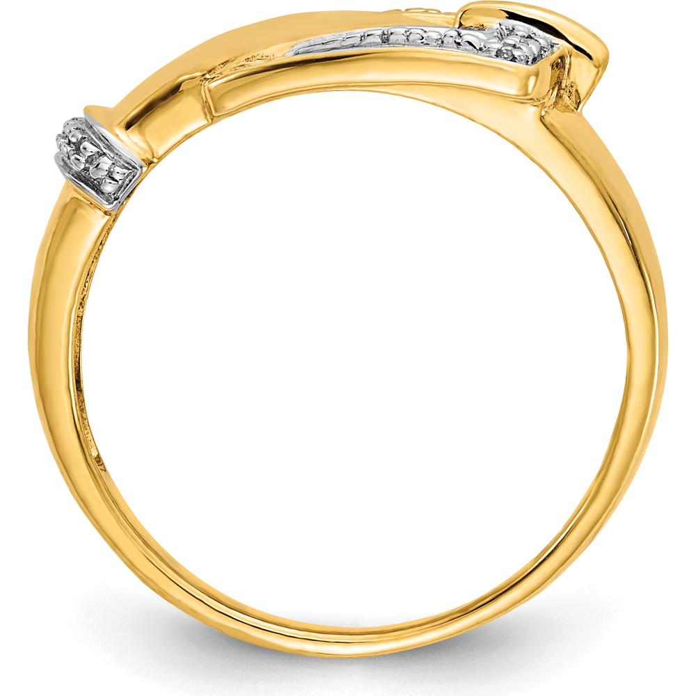 14K Yellow Gold Polished Diamond Buckle Ring with Rhodium Plating - 0.0065 Carat Total Diamond Weight by 0