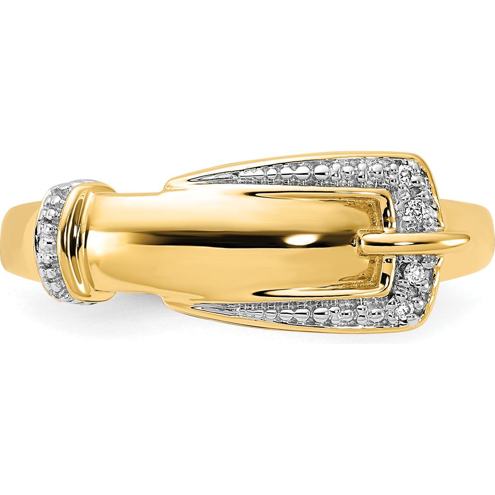 14K Yellow Gold Polished Diamond Buckle Ring with Rhodium Plating - 0.0065 Carat Total Diamond Weight by 0