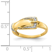 14K Yellow Gold Polished Diamond Buckle Ring with Rhodium Plating - 0.0065 Carat Total Diamond Weight by 0