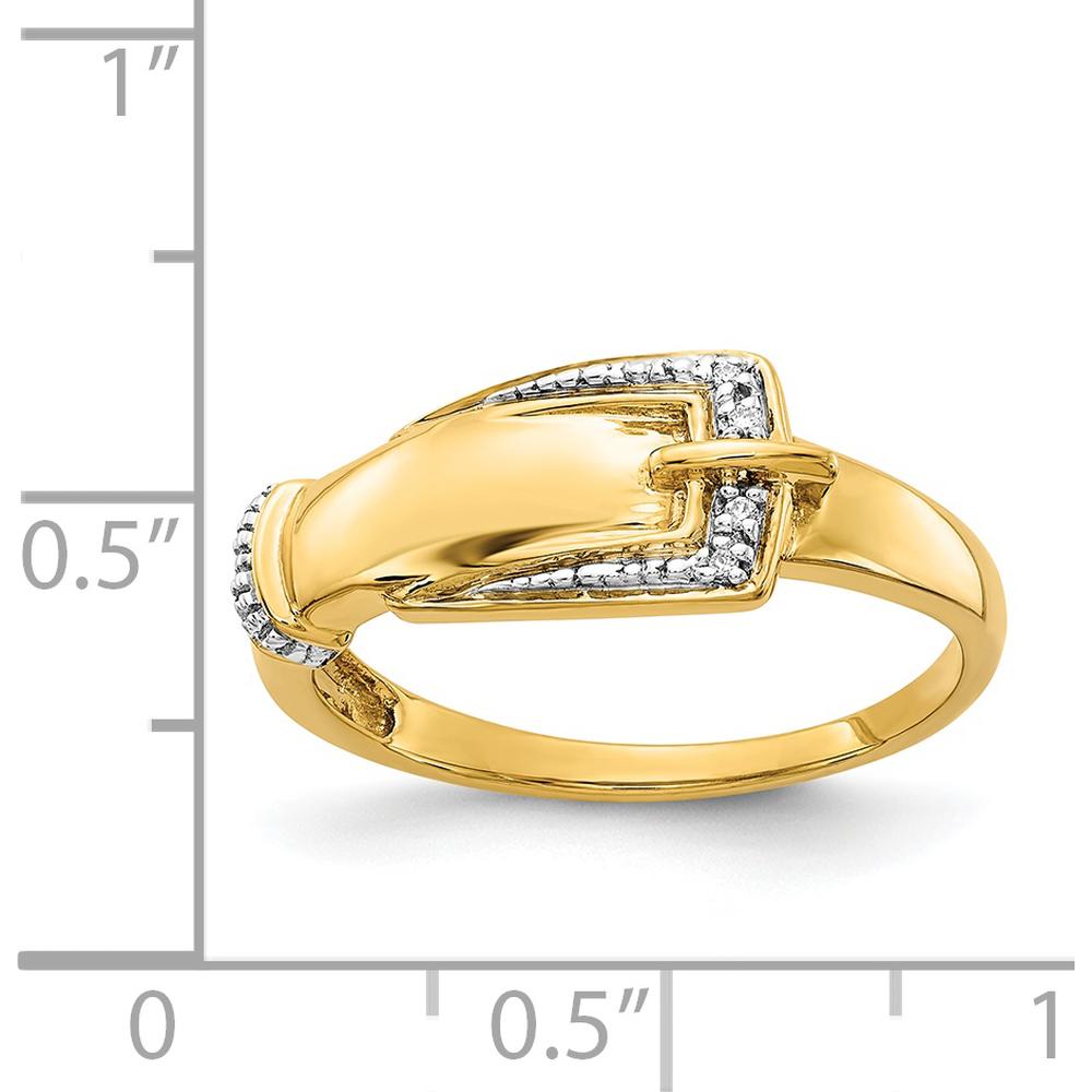 14K Yellow Gold Polished Diamond Buckle Ring with Rhodium Plating - 0.0065 Carat Total Diamond Weight by 0