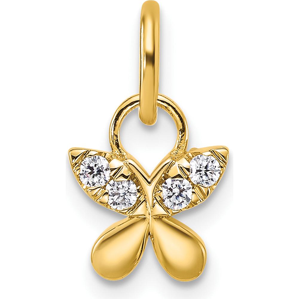 14K Yellow Gold Polished Diamond Butterfly Charm with 0.09 Carat Round Diamonds by Oro Pregiato