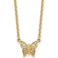 14K Yellow Gold Polished Diamond Butterfly Necklace - 1/10 Carat Total Diamond Weight by Oro Pregiato