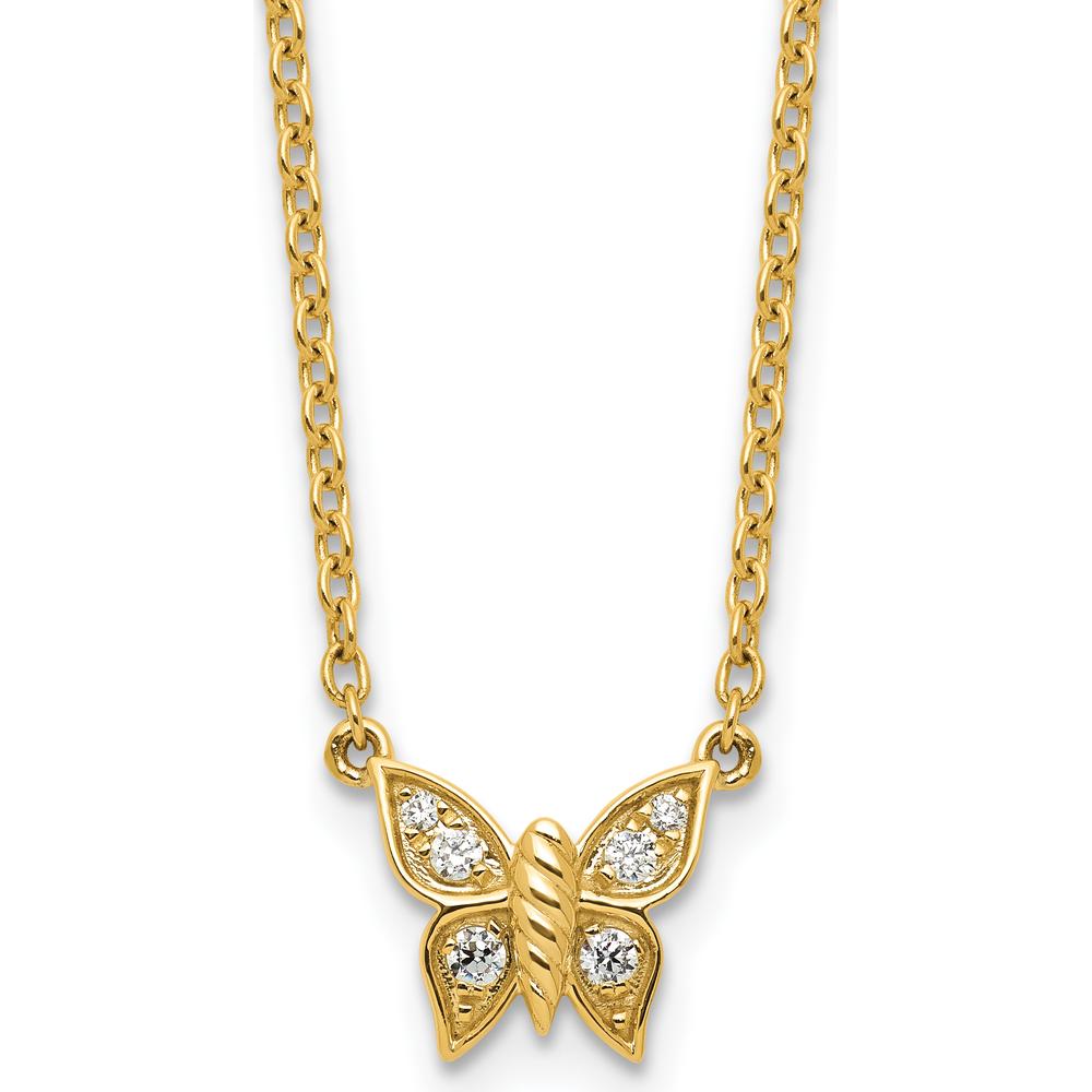 14K Yellow Gold Polished Diamond Butterfly Necklace - 1/10 Carat Total Diamond Weight by Oro Pregiato