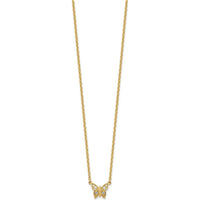 14K Yellow Gold Polished Diamond Butterfly Necklace - 1/10 Carat Total Diamond Weight by Oro Pregiato