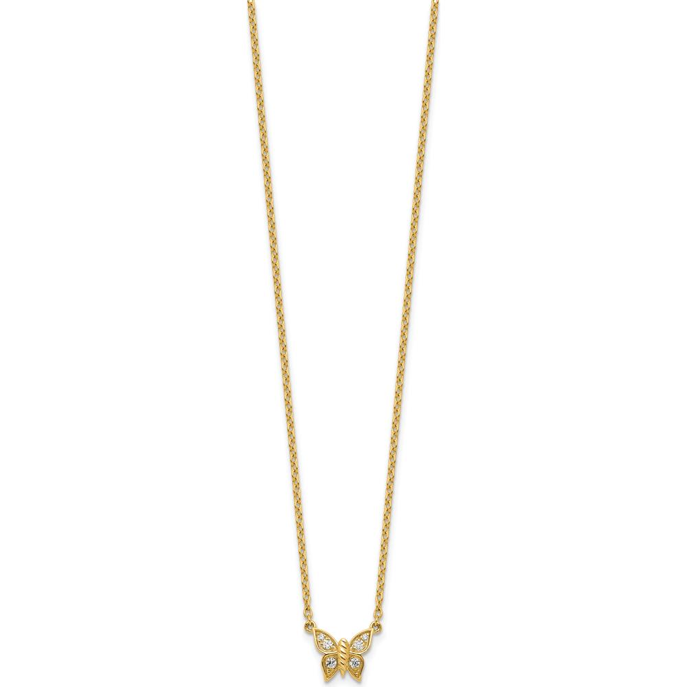 14K Yellow Gold Polished Diamond Butterfly Necklace - 1/10 Carat Total Diamond Weight by Oro Pregiato