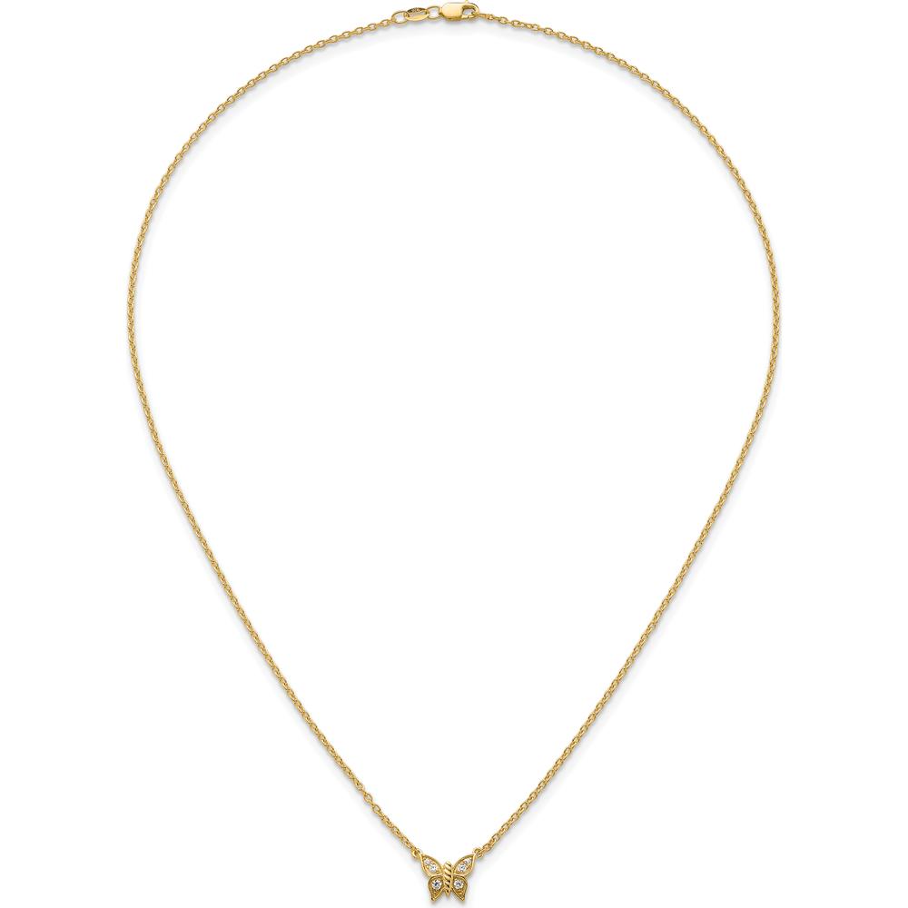 14K Yellow Gold Polished Diamond Butterfly Necklace - 1/10 Carat Total Diamond Weight by Oro Pregiato