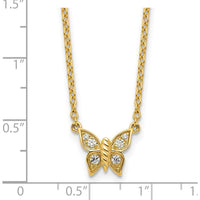 14K Yellow Gold Polished Diamond Butterfly Necklace - 1/10 Carat Total Diamond Weight by Oro Pregiato