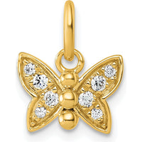 14K Yellow Gold Polished Diamond Butterfly Pendant with 8 Round Diamonds - 0.09 Carat Total Diamond Weight by Oro Pregiato