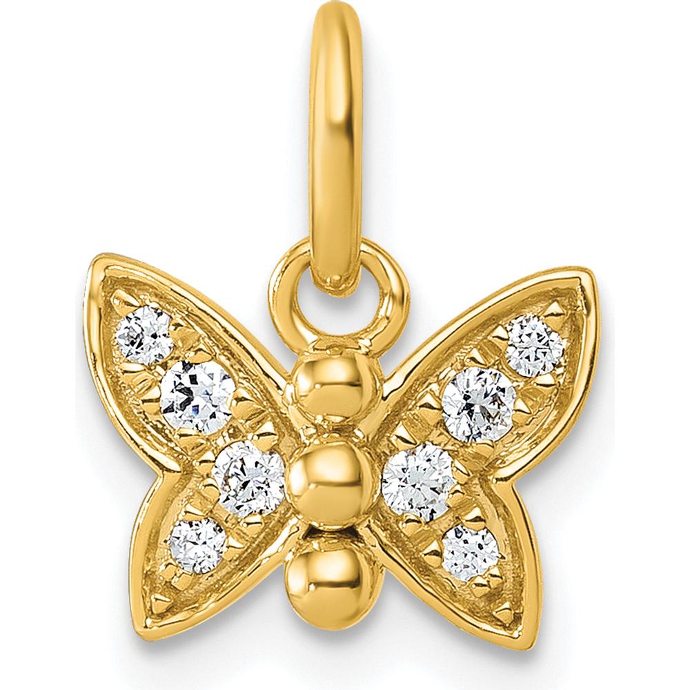 14K Yellow Gold Polished Diamond Butterfly Pendant with 8 Round Diamonds - 0.09 Carat Total Diamond Weight by Oro Pregiato