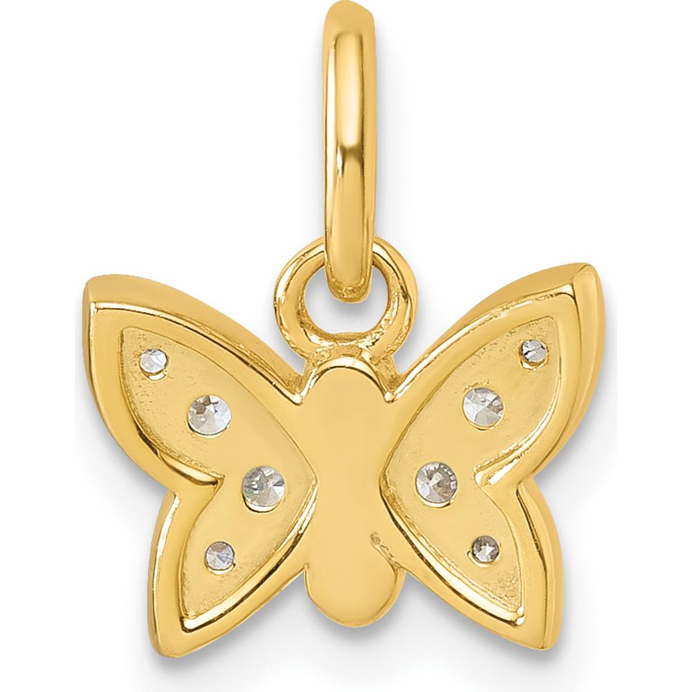14K Yellow Gold Polished Diamond Butterfly Pendant with 8 Round Diamonds - 0.09 Carat Total Diamond Weight by Oro Pregiato