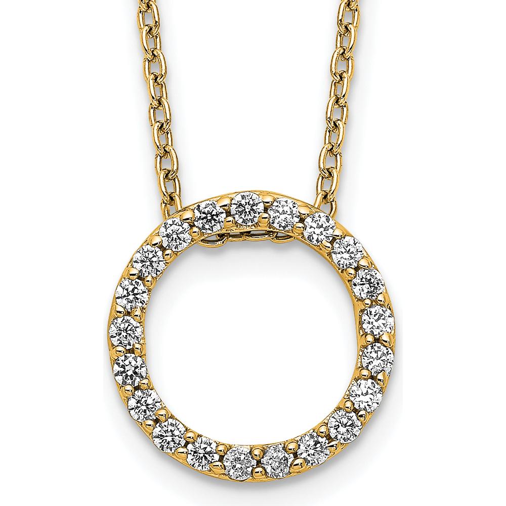 14K Yellow Gold Polished Diamond Circle Pendant Necklace with 1/4 Carat Total Diamond Weight by Oro Pregiato