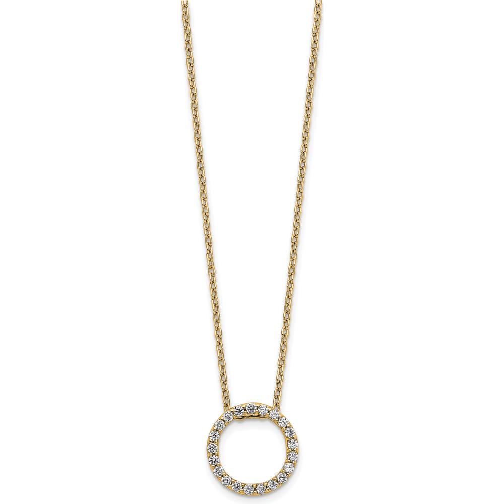14K Yellow Gold Polished Diamond Circle Pendant Necklace with 1/4 Carat Total Diamond Weight by Oro Pregiato