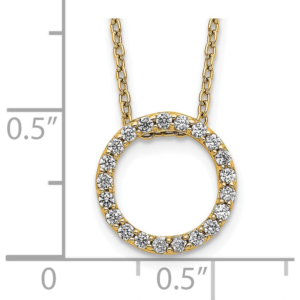 14K Yellow Gold Polished Diamond Circle Pendant Necklace with 1/4 Carat Total Diamond Weight by Oro Pregiato