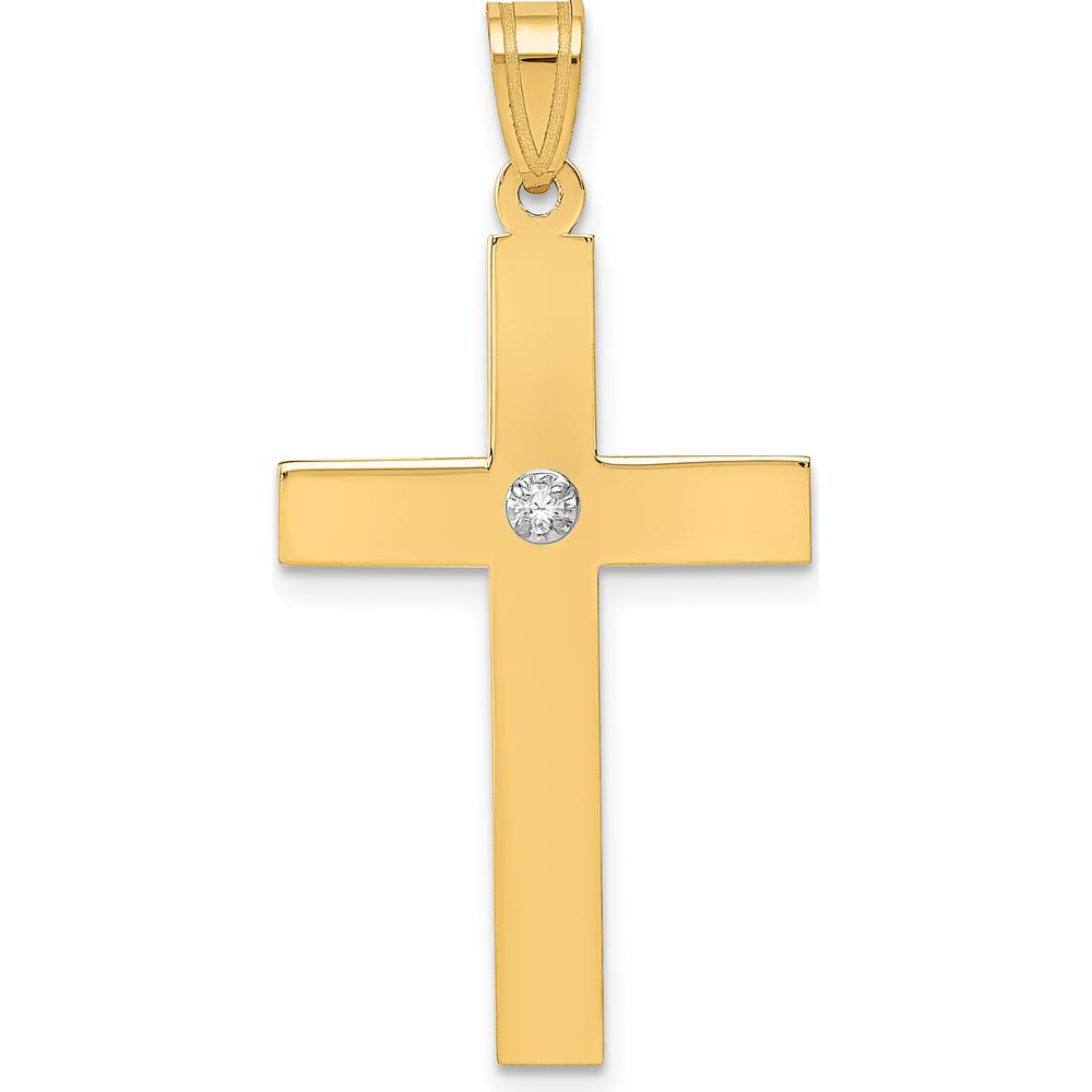 14K Yellow Gold Polished Diamond Cross Pendant - 0.02 Carat Diamond by Oro Pregiato
