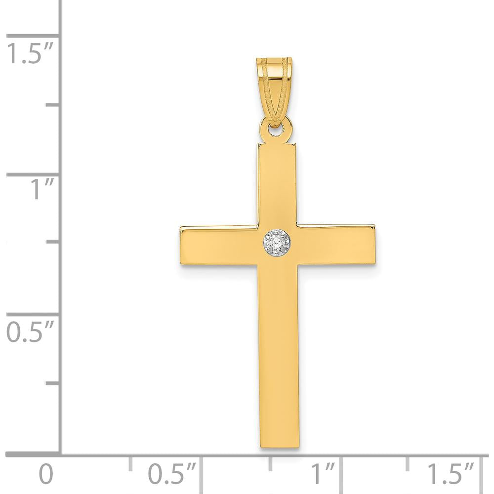 14K Yellow Gold Polished Diamond Cross Pendant - 0.02 Carat Diamond by Oro Pregiato