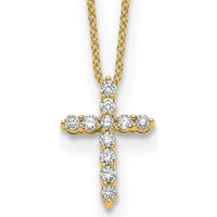 14K Yellow Gold Polished Diamond Cross Pendant Necklace with 0.03 Carat Round Diamonds - 18" Cable Chain by Monteluci Fine Jewelry