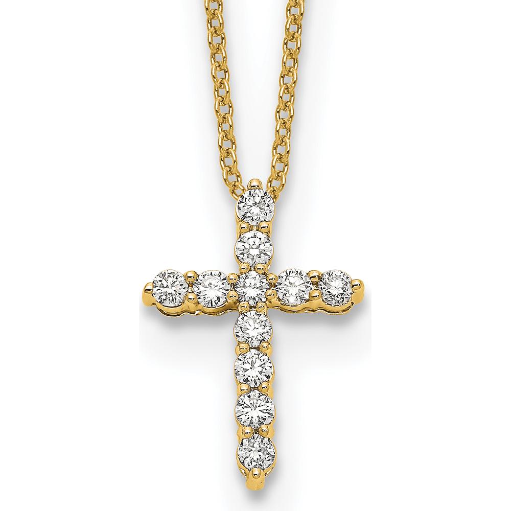 14K Yellow Gold Polished Diamond Cross Pendant Necklace with 0.03 Carat Round Diamonds - 18" Cable Chain by Monteluci Fine Jewelry