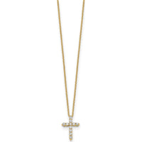 14K Yellow Gold Polished Diamond Cross Pendant Necklace with 0.03 Carat Round Diamonds - 18" Cable Chain by Monteluci Fine Jewelry