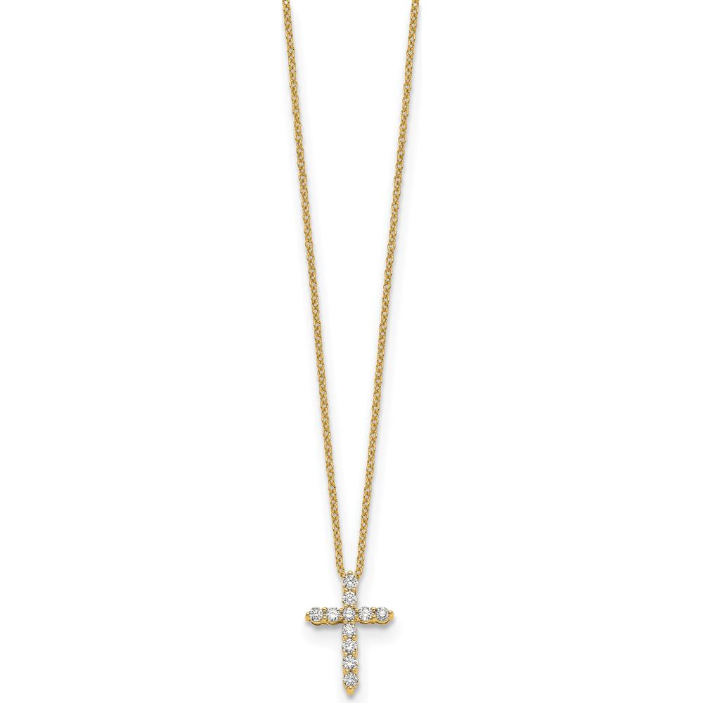 14K Yellow Gold Polished Diamond Cross Pendant Necklace with 0.03 Carat Round Diamonds - 18" Cable Chain by Monteluci Fine Jewelry
