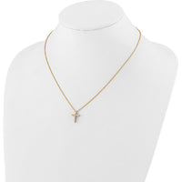 14K Yellow Gold Polished Diamond Cross Pendant Necklace with 0.03 Carat Round Diamonds - 18" Cable Chain by Monteluci Fine Jewelry