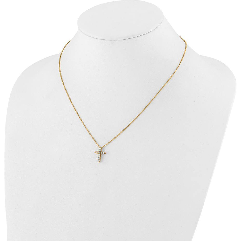 14K Yellow Gold Polished Diamond Cross Pendant Necklace with 0.03 Carat Round Diamonds - 18" Cable Chain by Monteluci Fine Jewelry