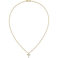 14K Yellow Gold Polished Diamond Cross Pendant Necklace with 0.03 Carat Round Diamonds - 18" Cable Chain by Monteluci Fine Jewelry