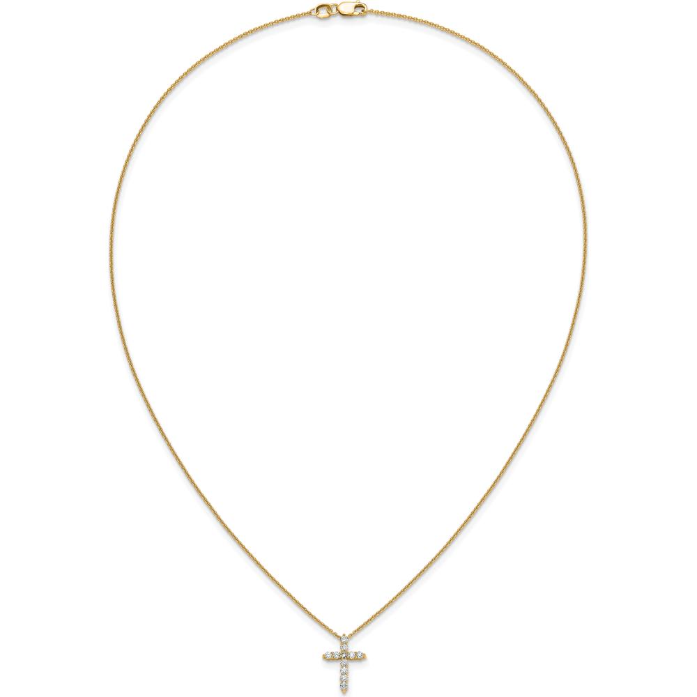 14K Yellow Gold Polished Diamond Cross Pendant Necklace with 0.03 Carat Round Diamonds - 18" Cable Chain by Monteluci Fine Jewelry